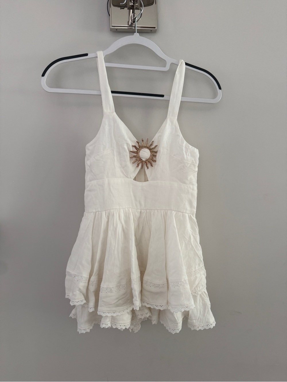 Altar'd State White Mini Romper Dress with Sunburst Accent